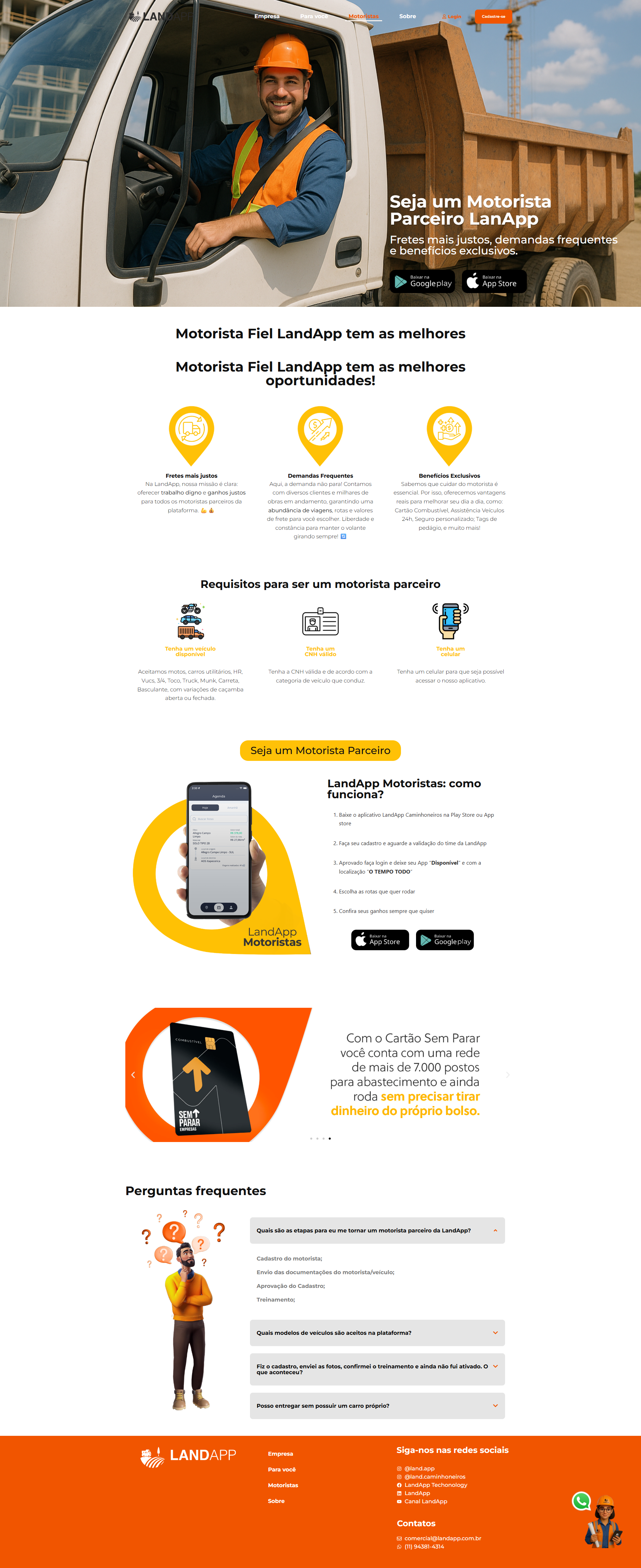 Landing page Landapp - seção caminhoneiros