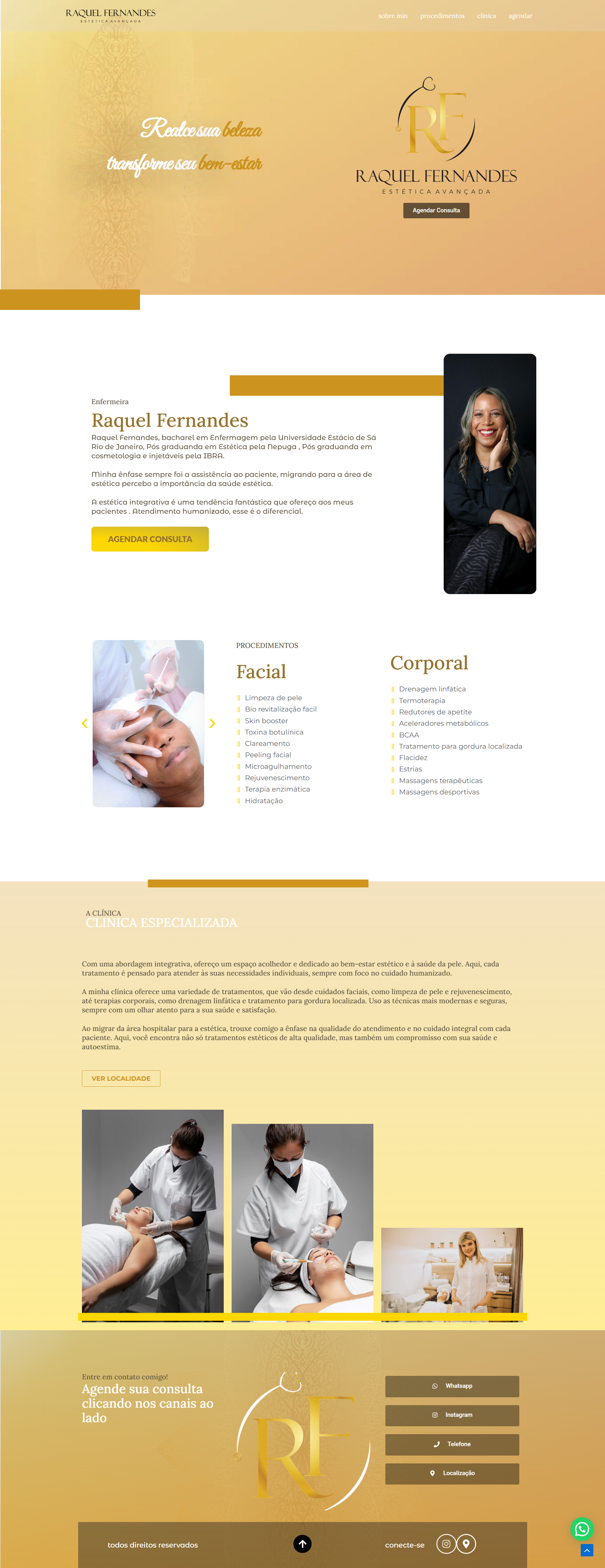 Landing page Raquel Estética - tela inicial